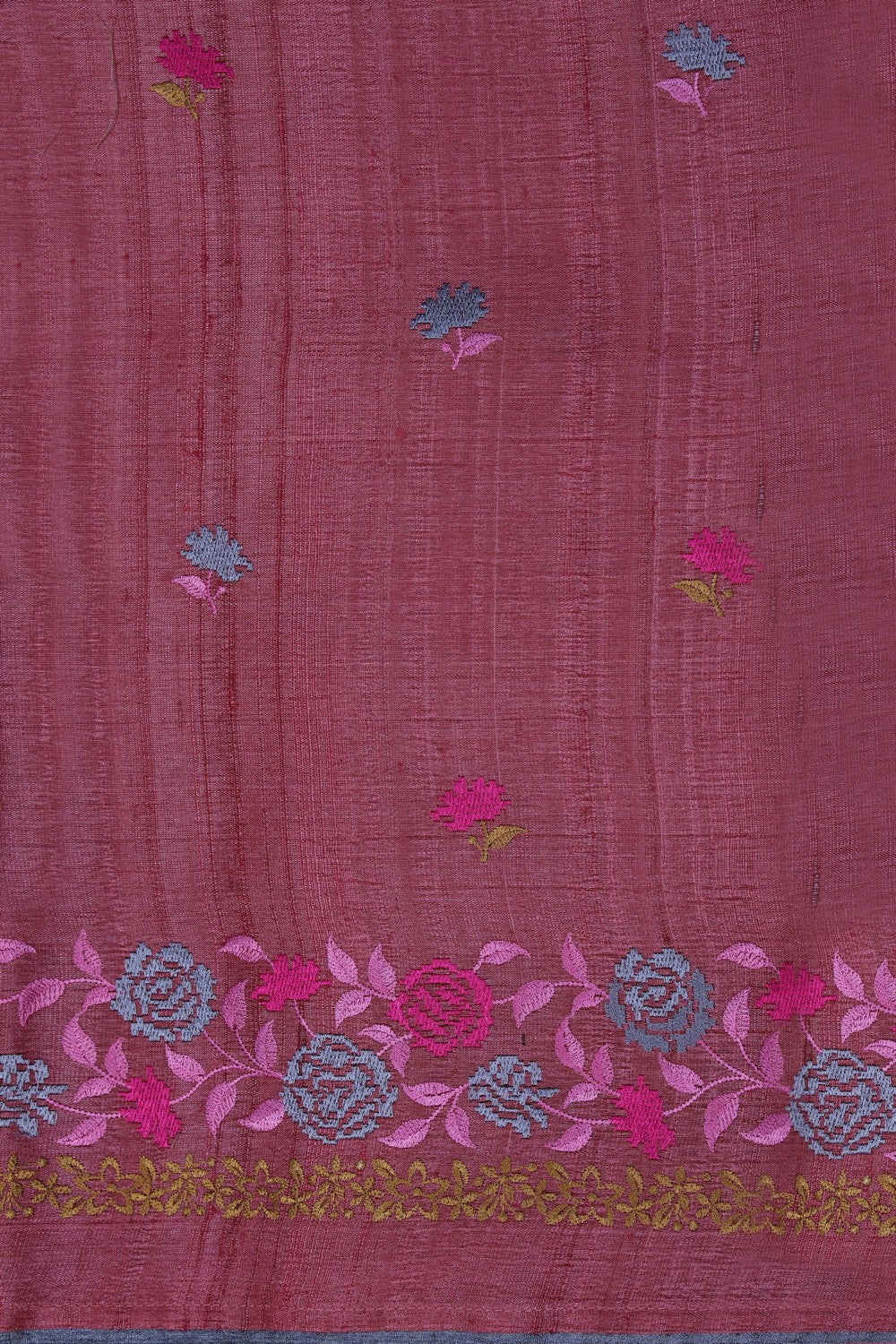 Image of A Pink Tussar Silk Embroidery Saree