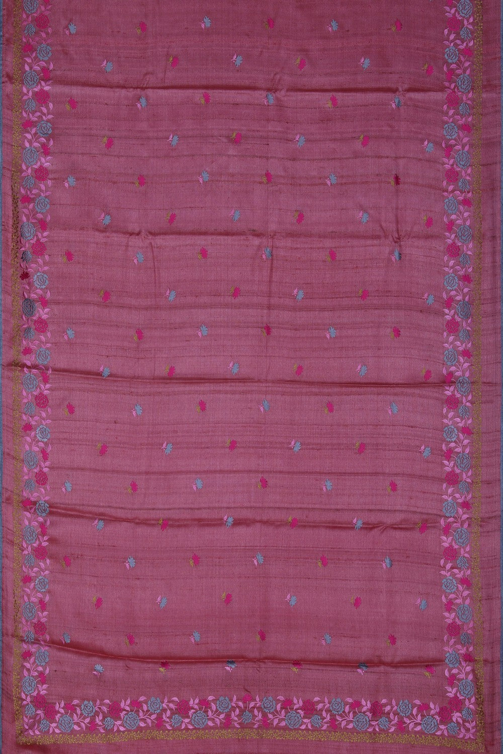 Image of A Pink Tussar Silk Embroidery Saree
