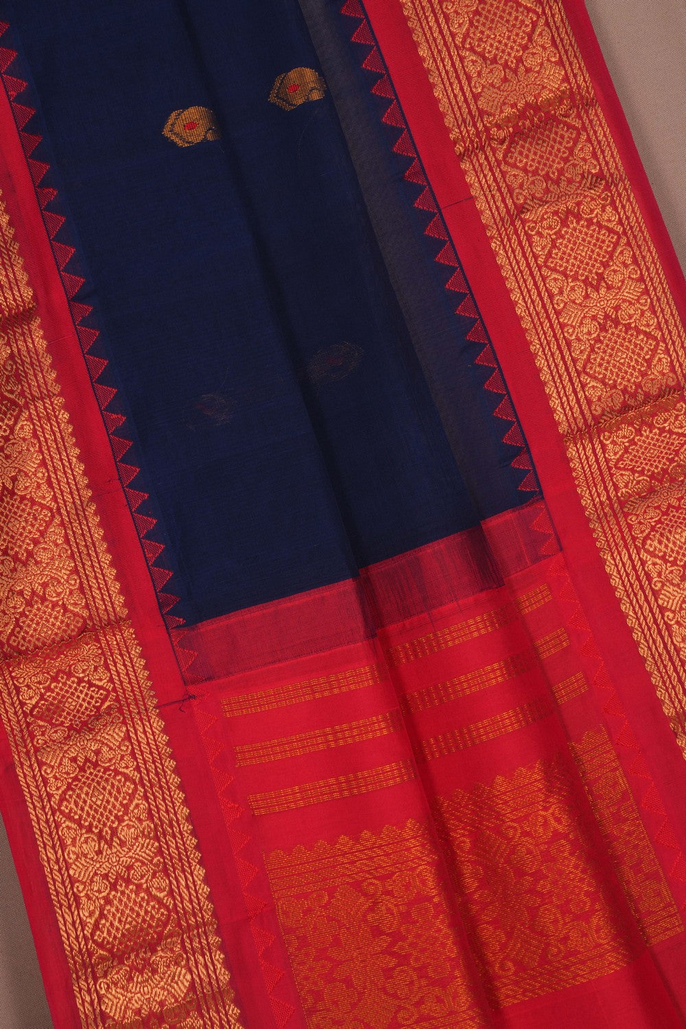 Image of Gadwal Cotton Navy Blue Saree