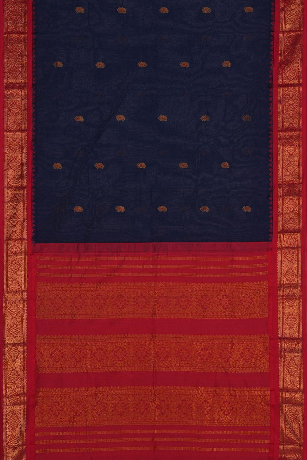 Image of Gadwal Cotton Navy Blue Saree