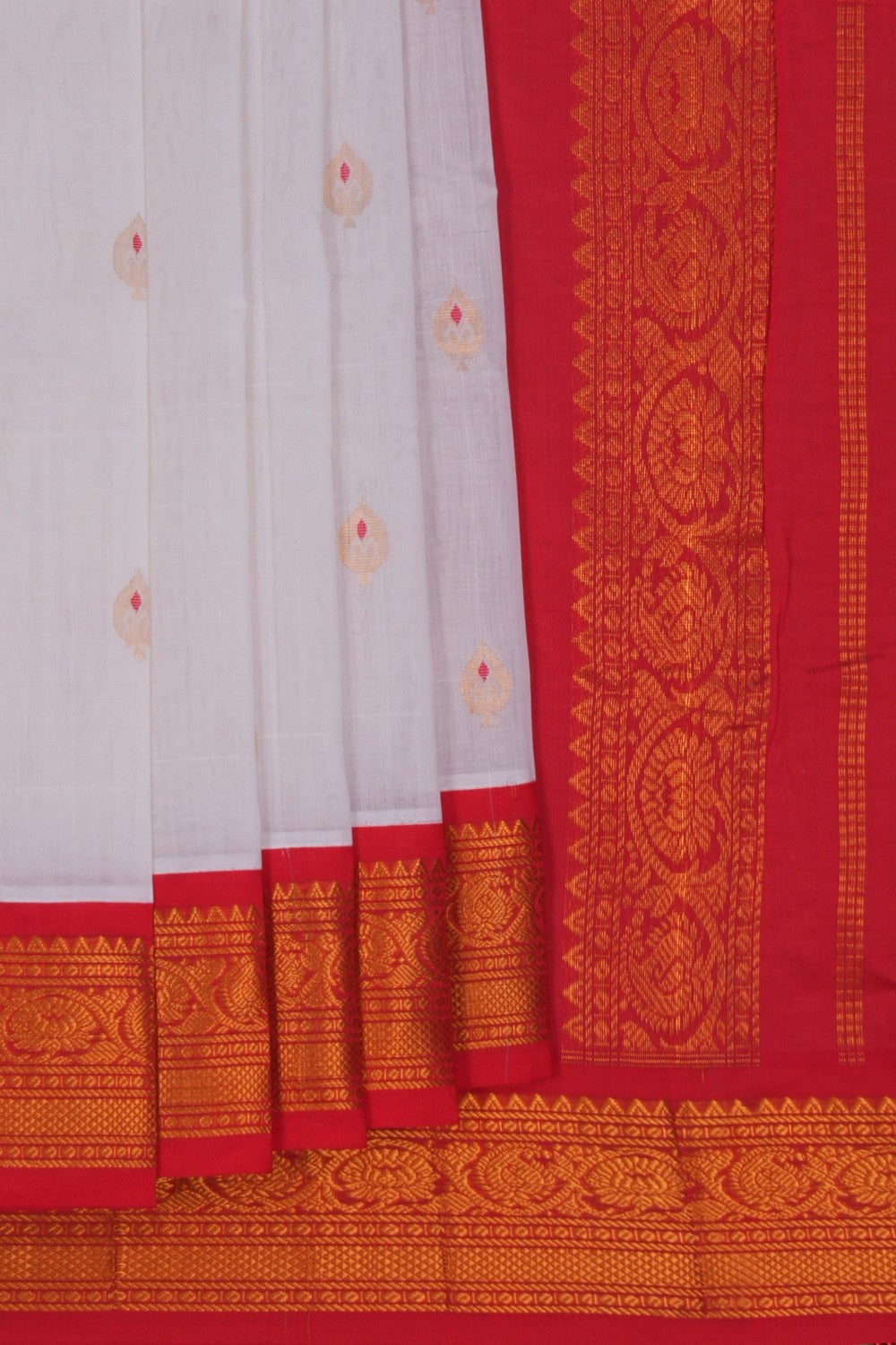 Image of Gadwal Cotton White Saree