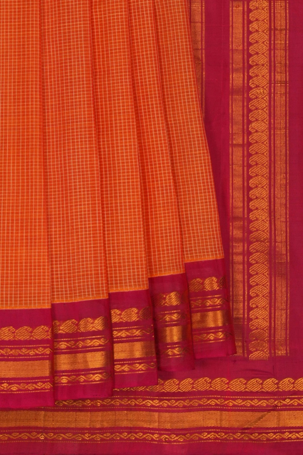 Image of Gadwal Cotton Orange Saree