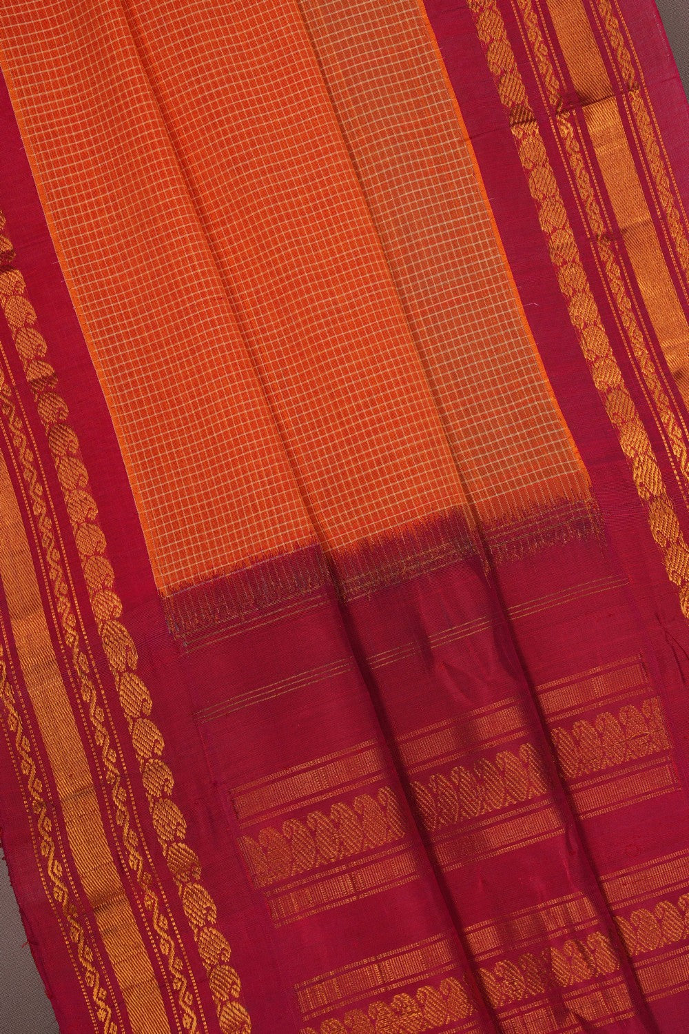 Image of Gadwal Cotton Orange Saree