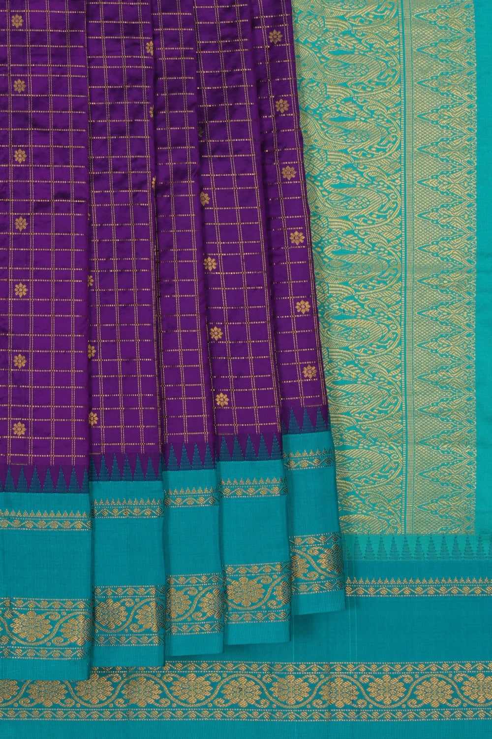Image of Narayanpet Silk Kattam Purple Saree