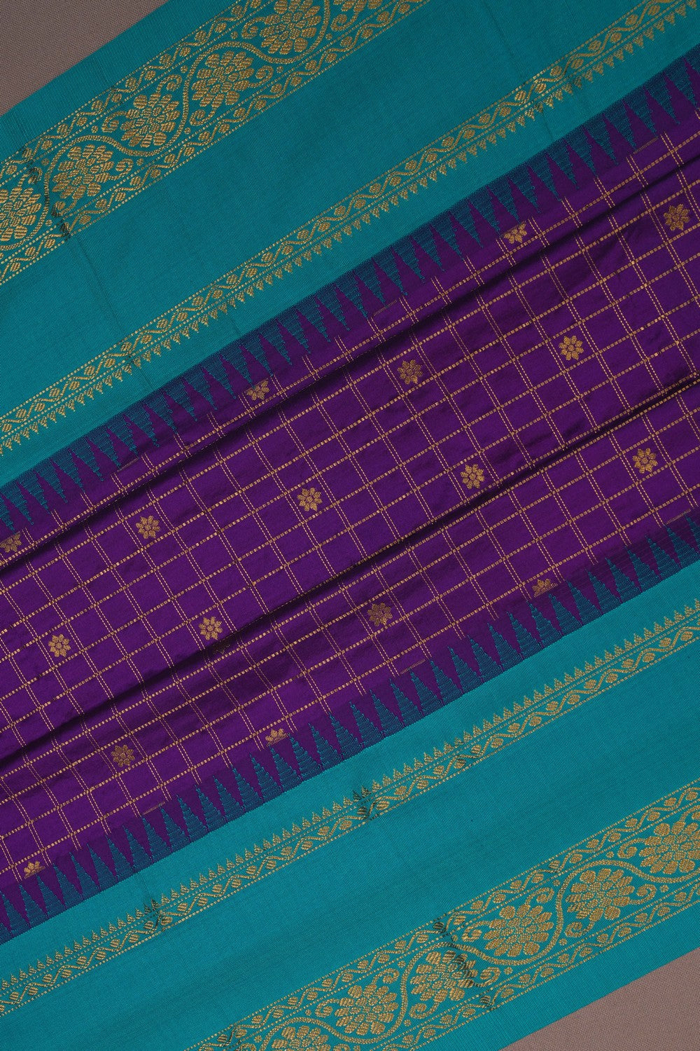 Image of Narayanpet Silk Kattam Purple Saree