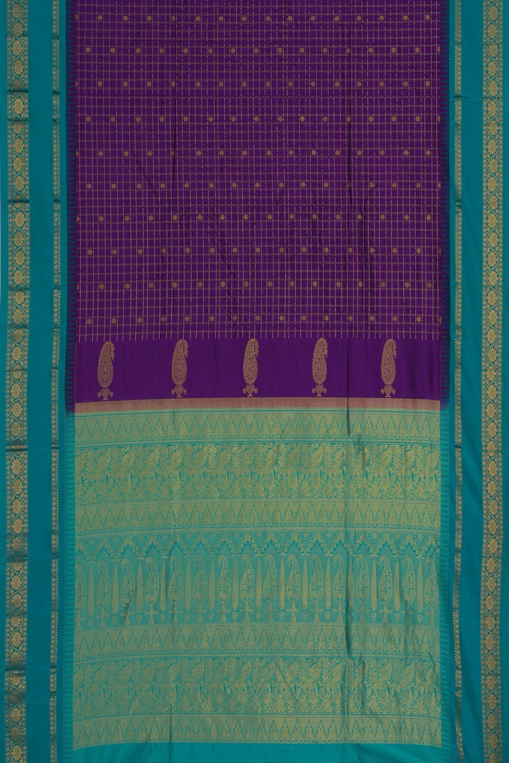 Image of Narayanpet Silk Kattam Purple Saree