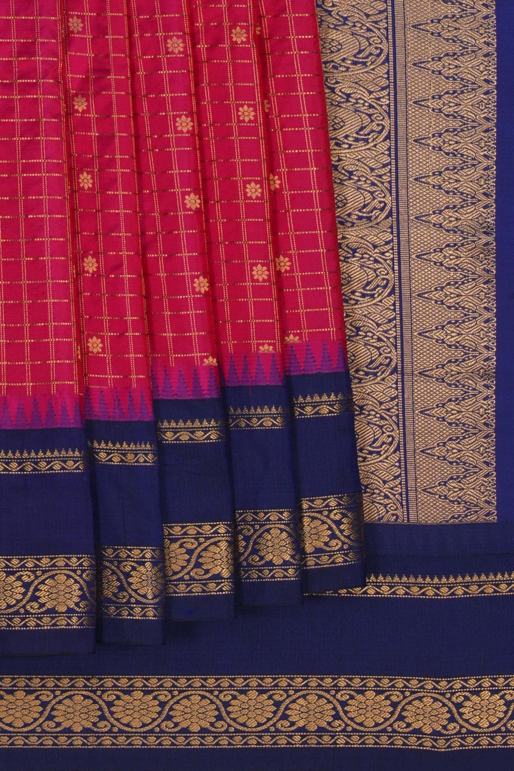 Image of Narayanpet Silk Kattam Pink Saree