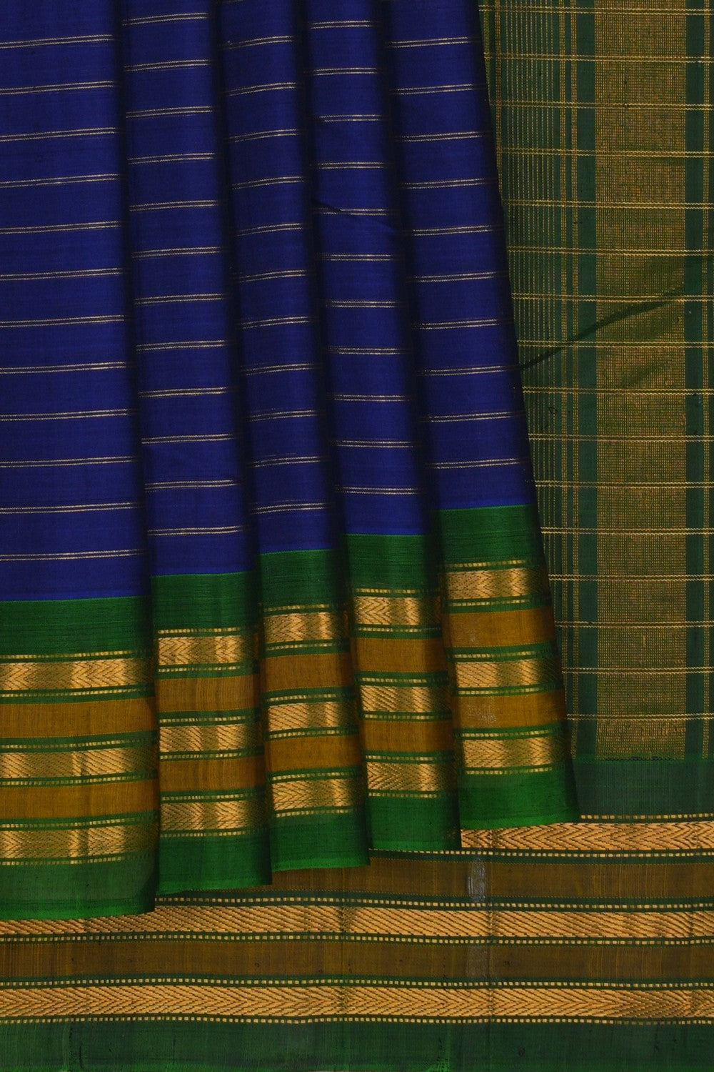 Image of Gadwal Cotton Indigo Blue Saree