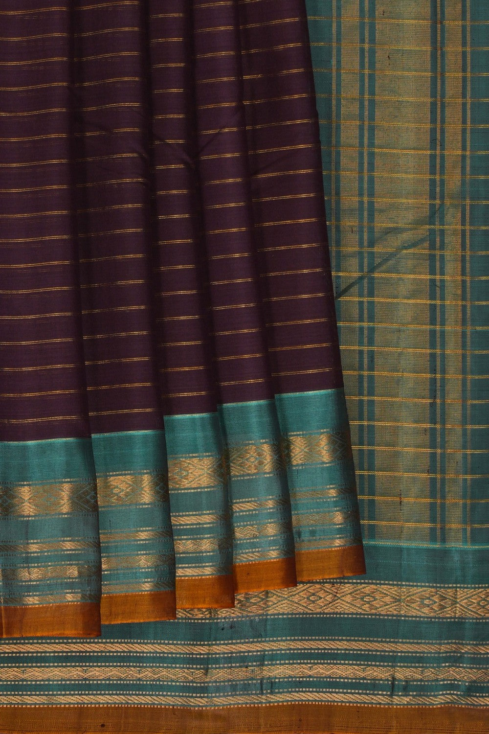 Image of Gadwal Cotton Brown Saree