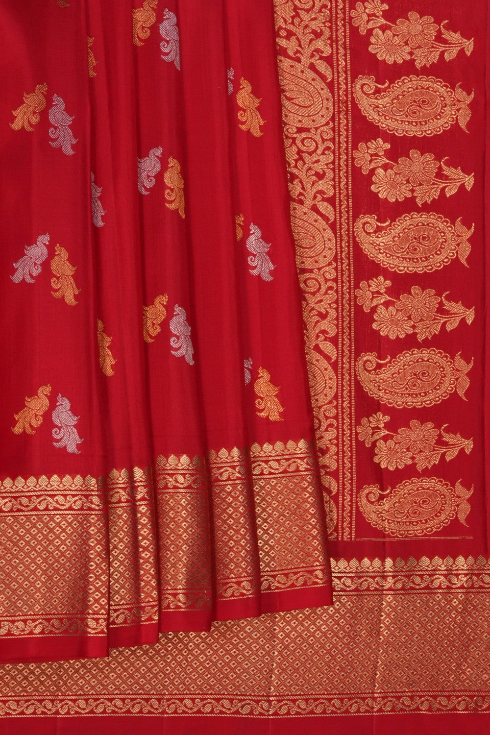 Image of Gadwal Silk Lustrous Red Saree