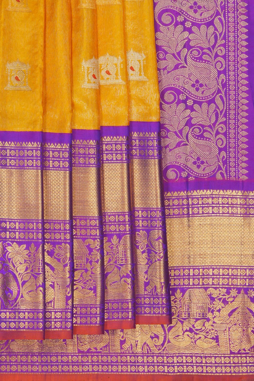 Image of Gadwal Silk Lustrous Yellow Saree