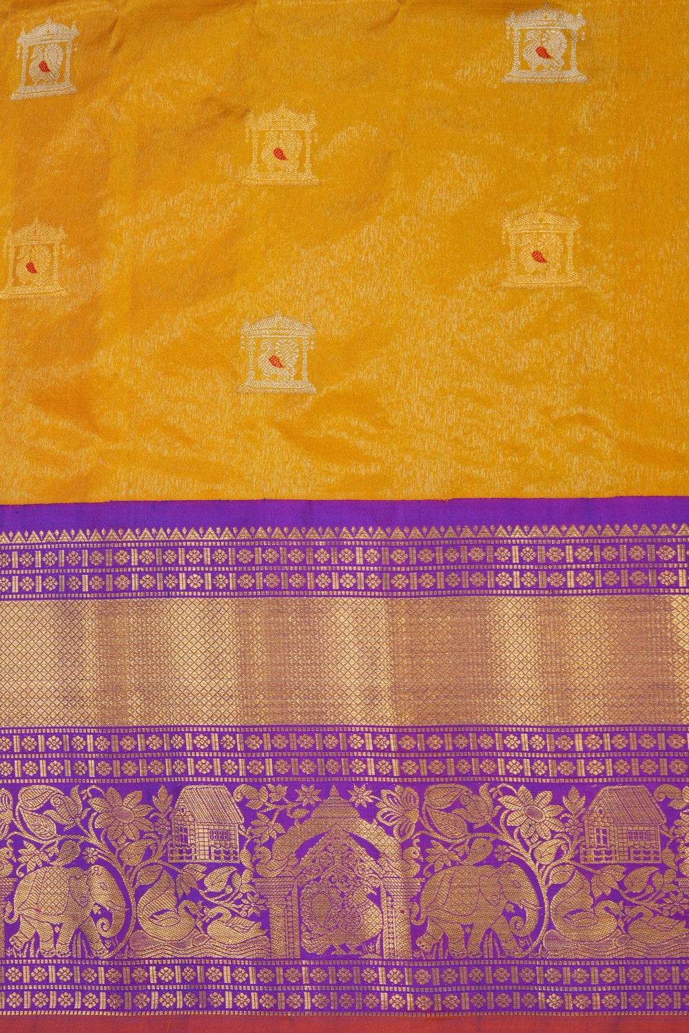 Image of Gadwal Silk Lustrous Yellow Saree