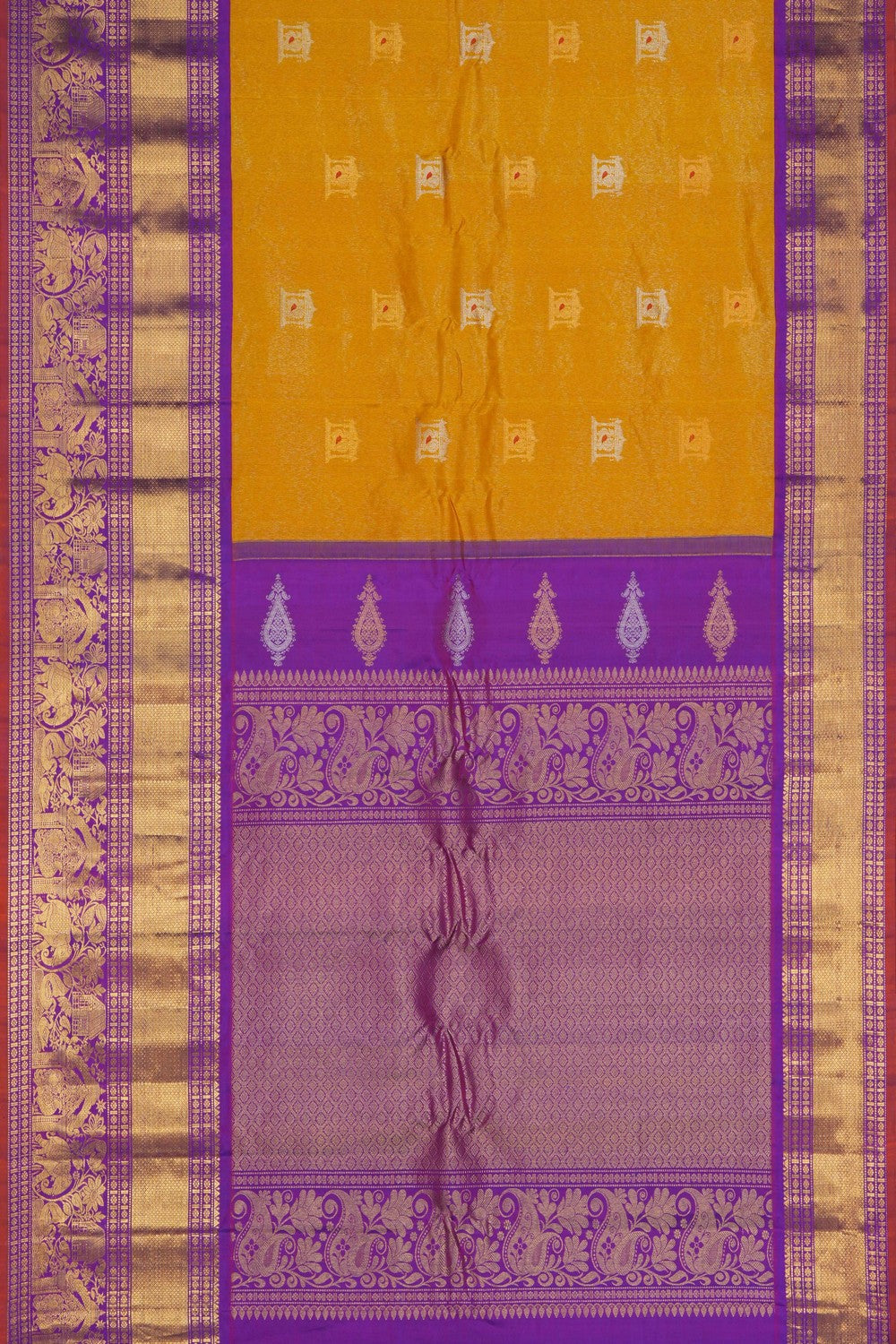 Image of Gadwal Silk Lustrous Yellow Saree