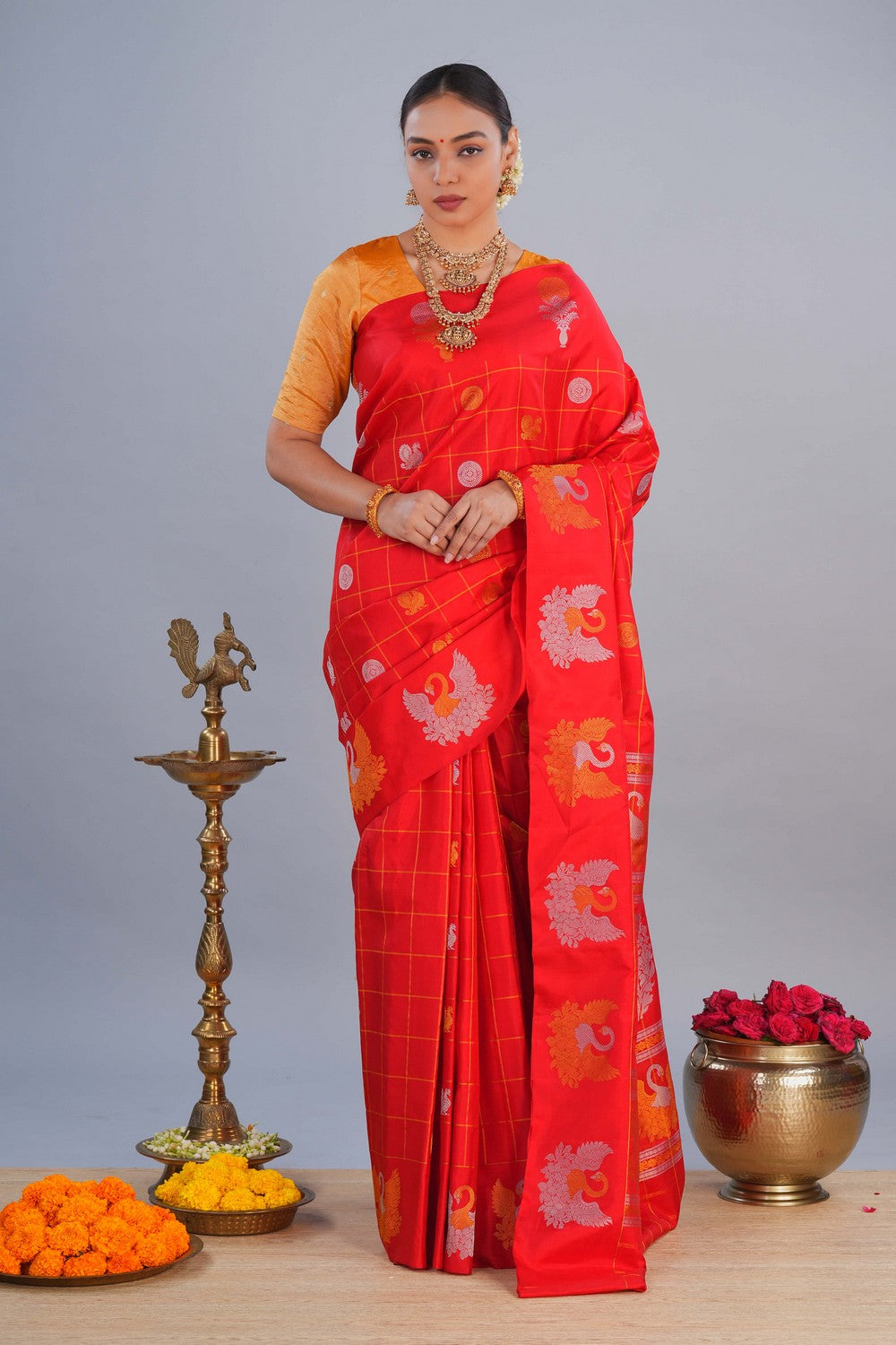 Image of Gadwal Silk Red Saree