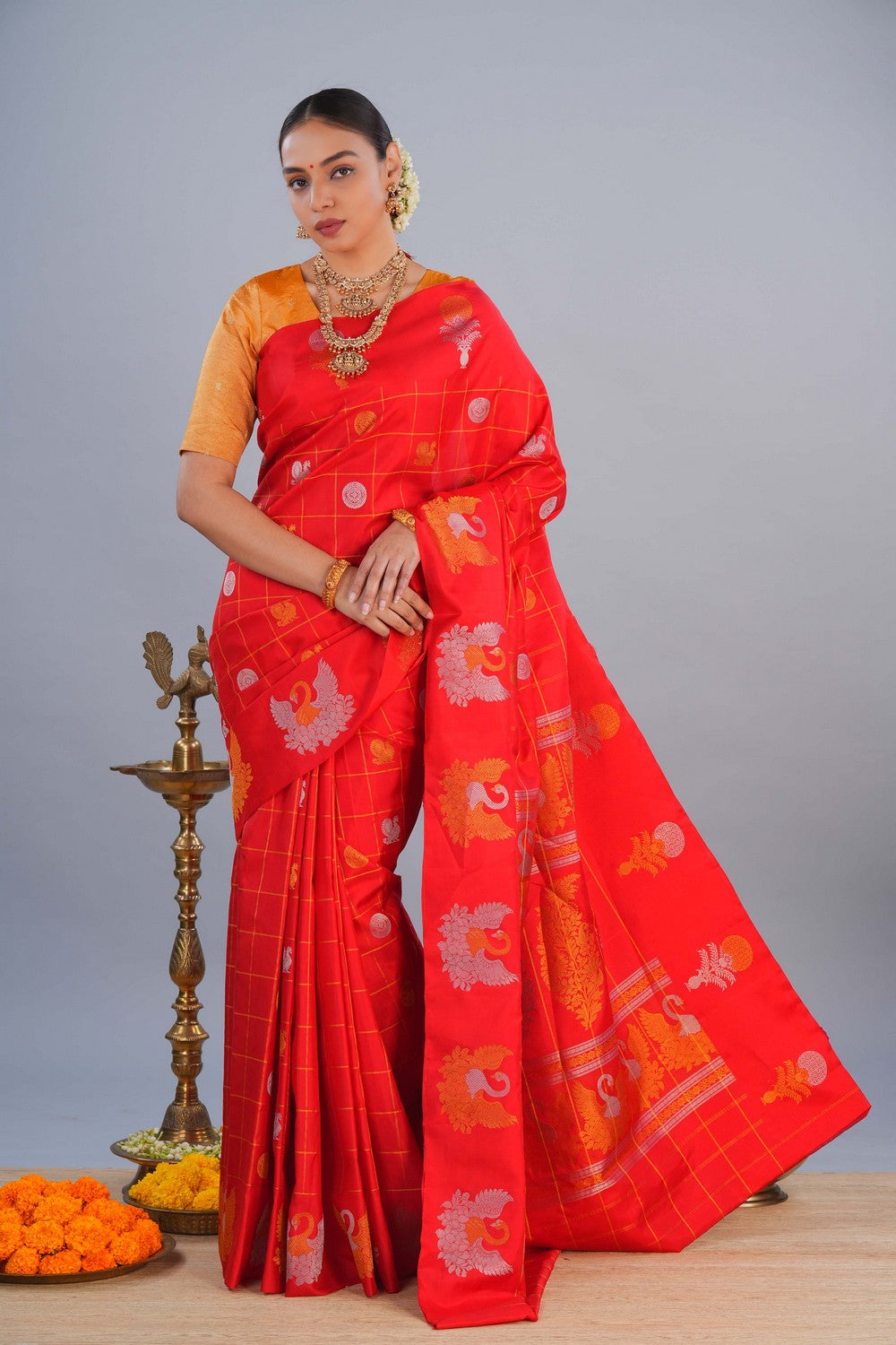 Image of Gadwal Silk Red Saree