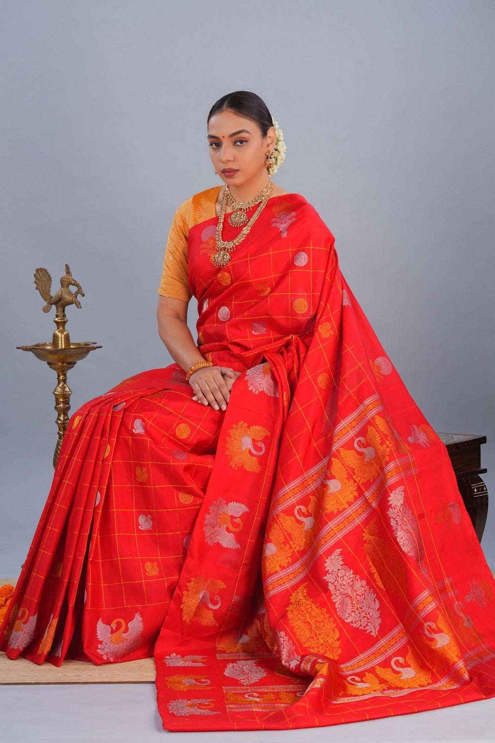 Image of Gadwal Silk Red Saree