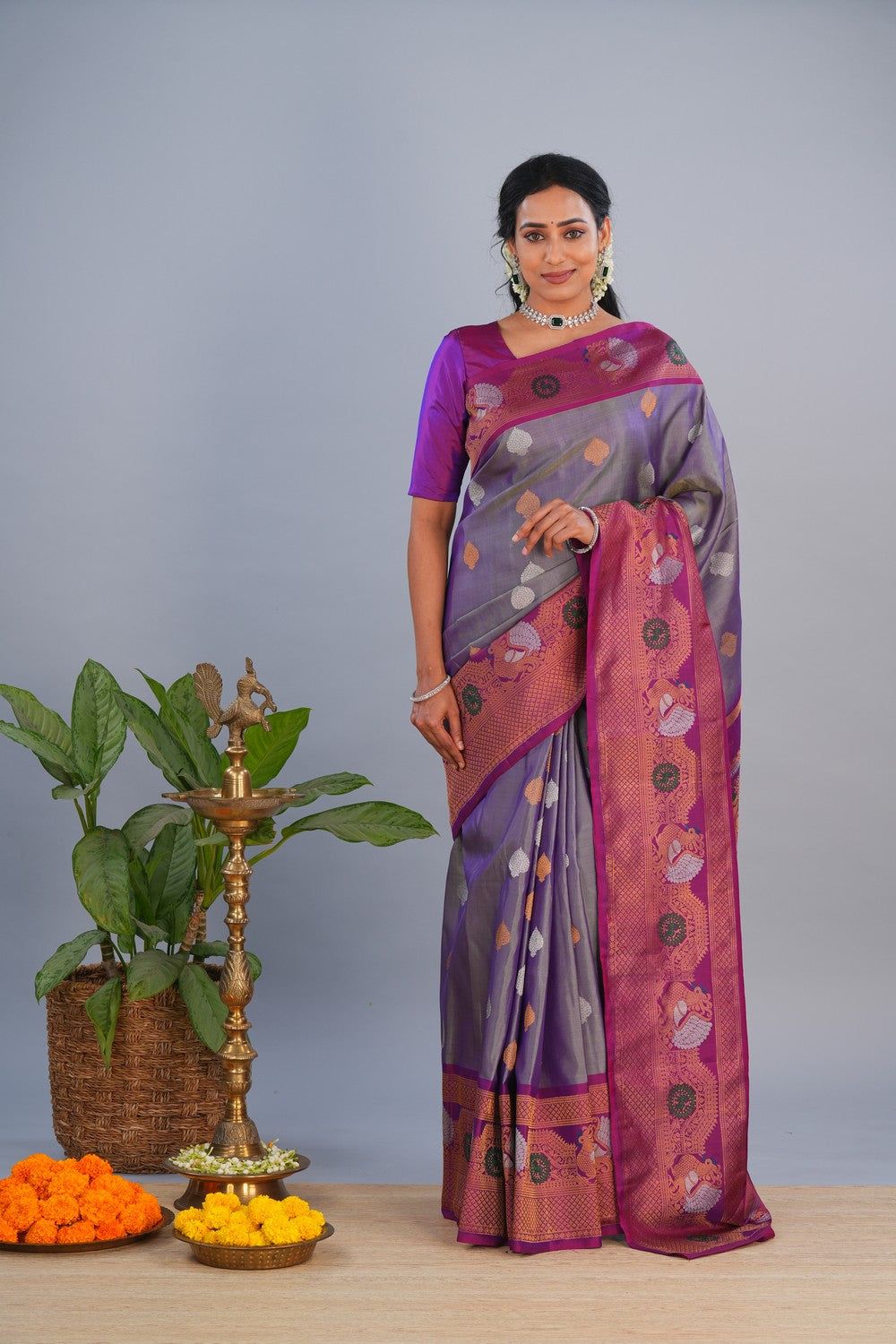 Image of Gadwal Silk Grey Saree