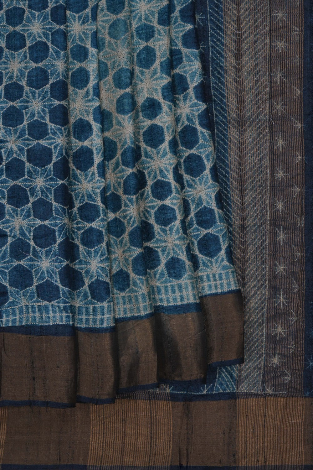Image of Tussar Silk Indigo Blue Saree