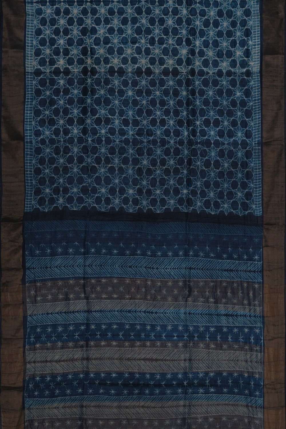 Image of Tussar Silk Indigo Blue Saree