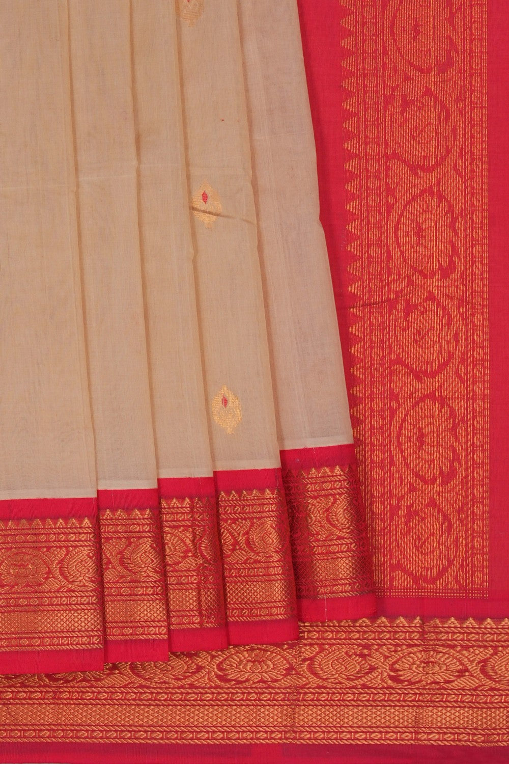 Image of Gadwal Cotton Beige Saree