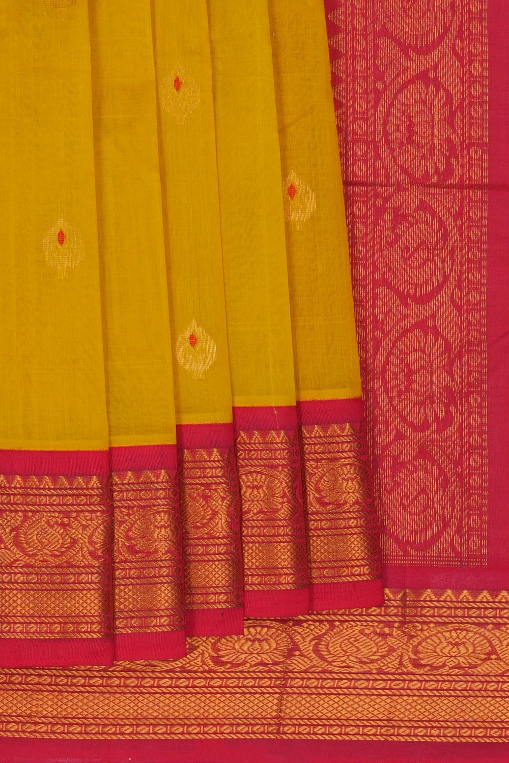 Image of Gadwal Cotton Yellow Saree