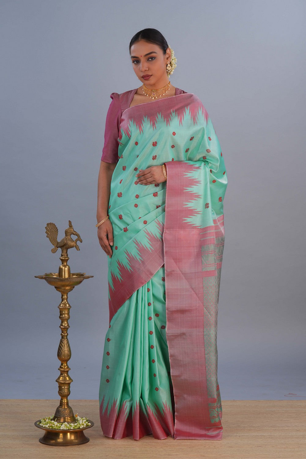 Image of Gadwal Silk Sea Green Saree