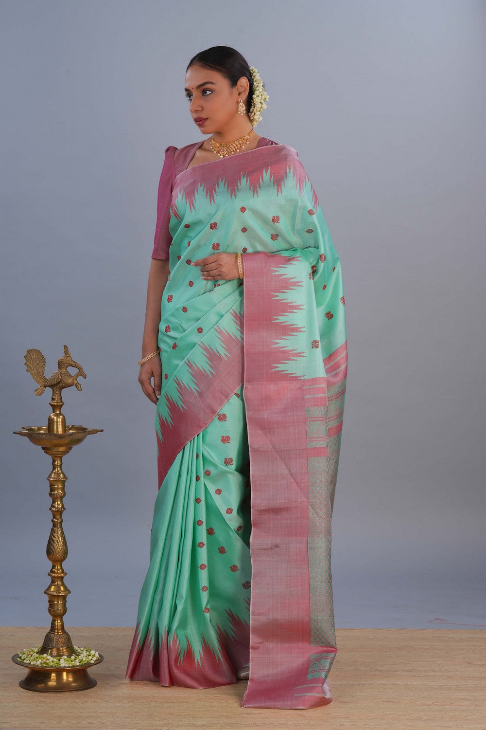 Image of Gadwal Silk Sea Green Saree