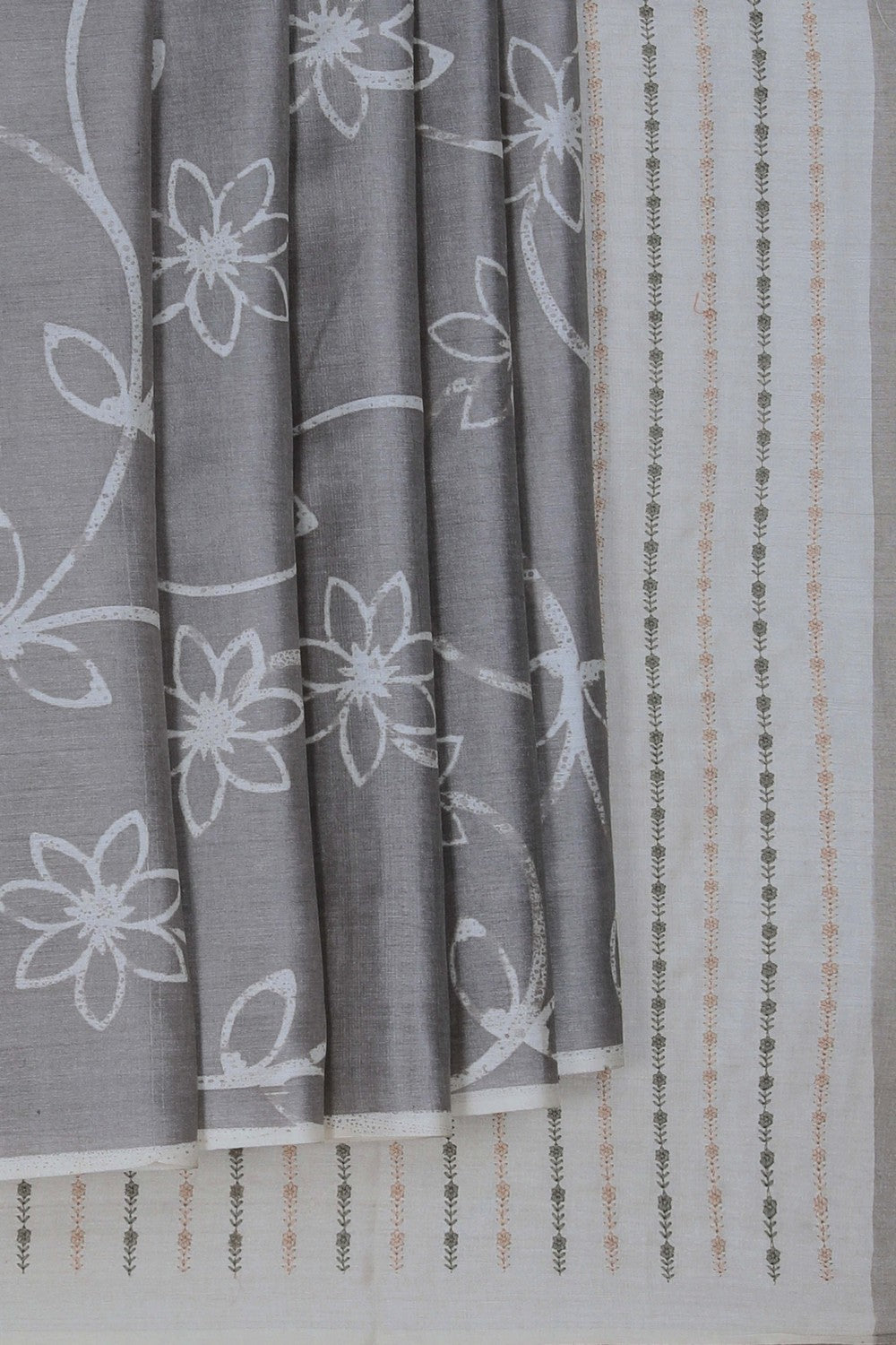 Image of Bhagalpur Tussar Silk Grey Saree