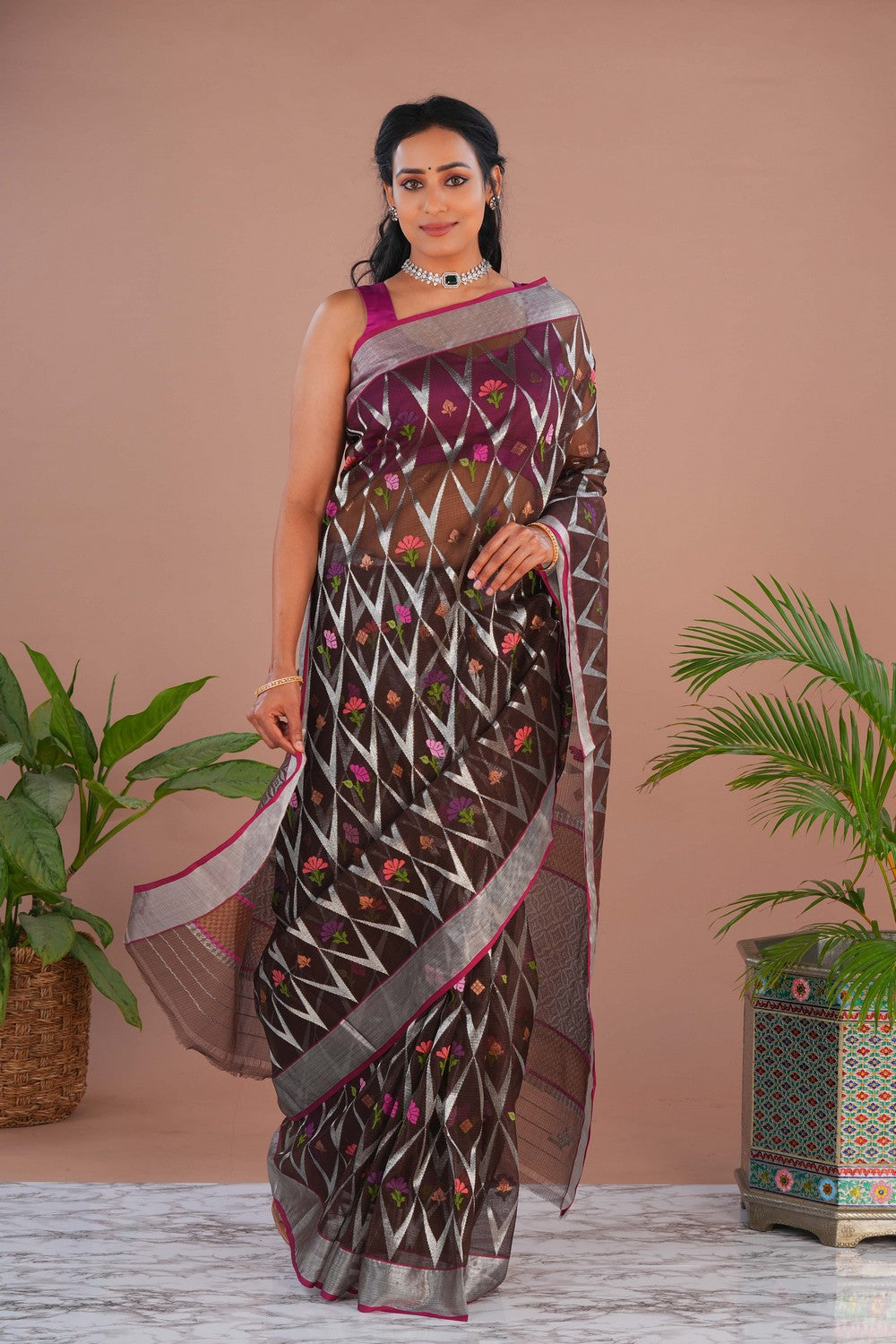 Image of Kota Silk Brown Saree