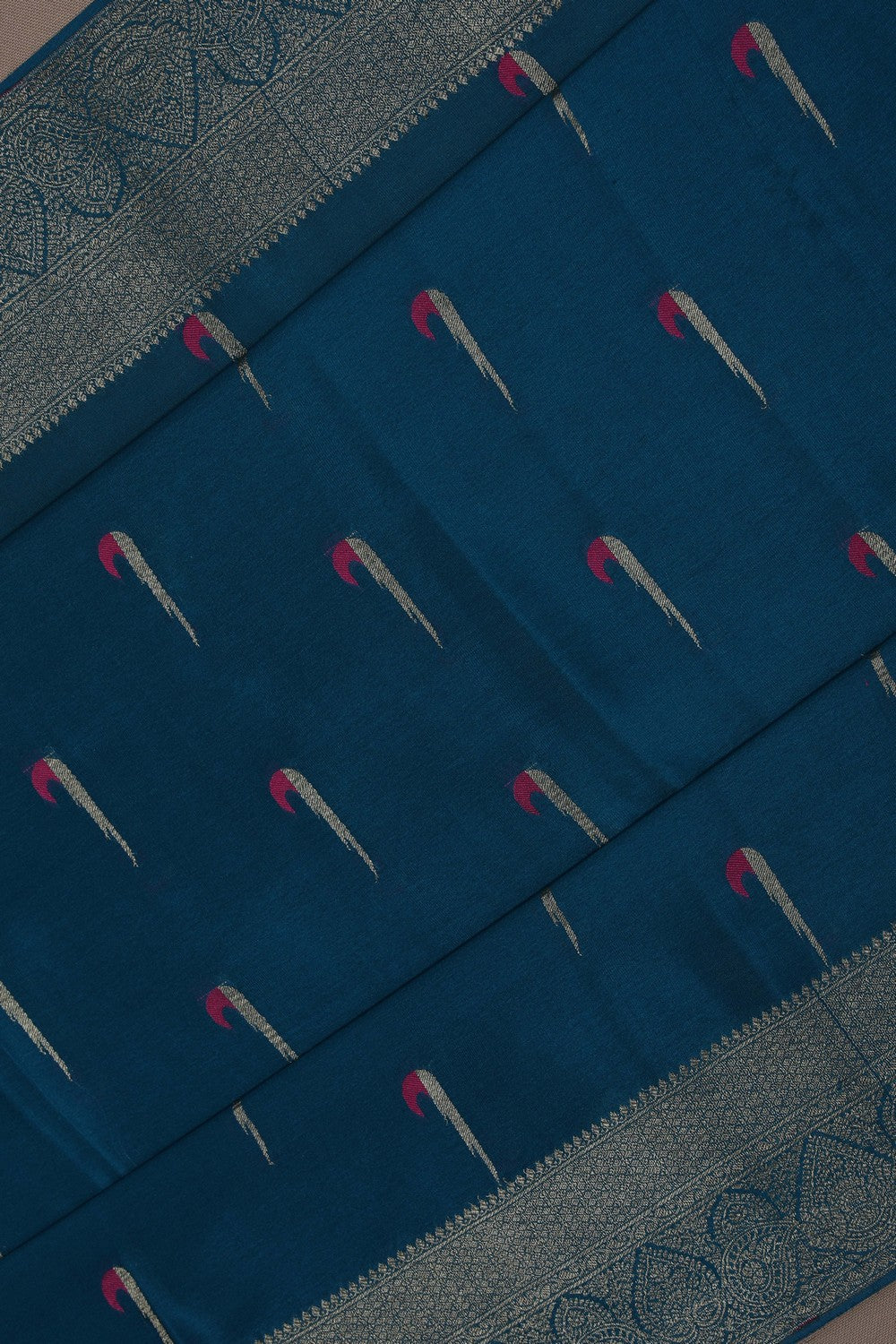 Image of A Blue Crepe Saree With Muniya Motifs