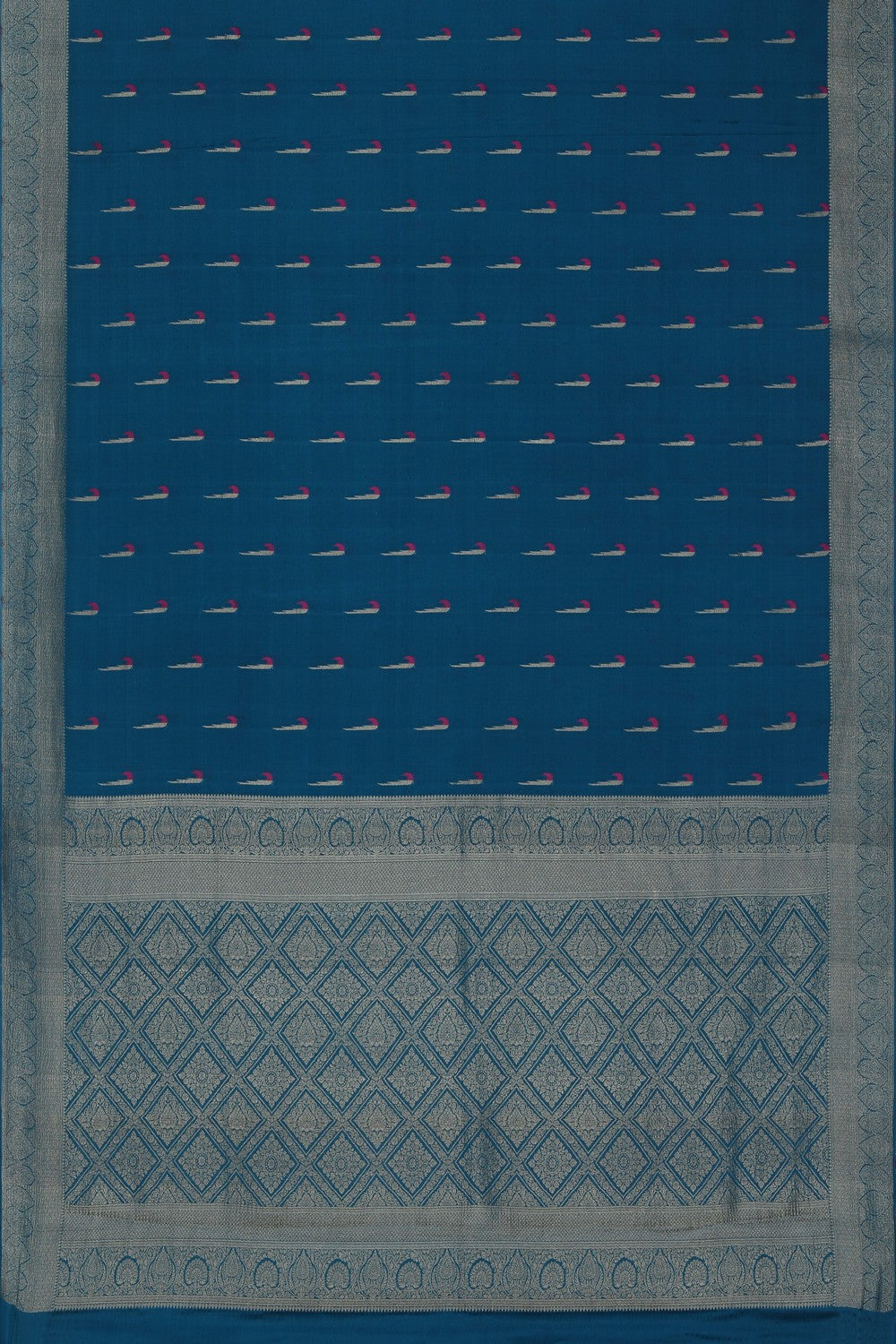 Image of A Blue Crepe Saree With Muniya Motifs