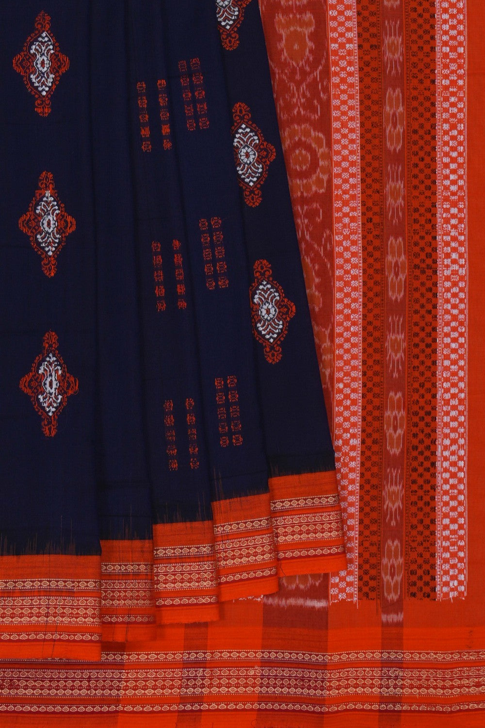 Image of Sambalpuri Cotton Navy Blue Saree
