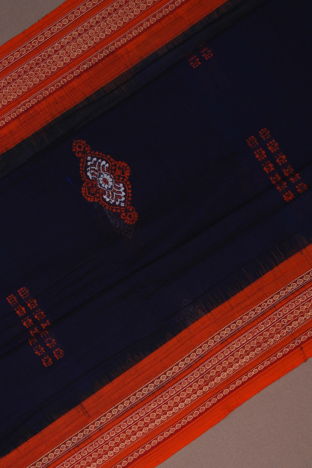 Image of Sambalpuri Cotton Navy Blue Saree
