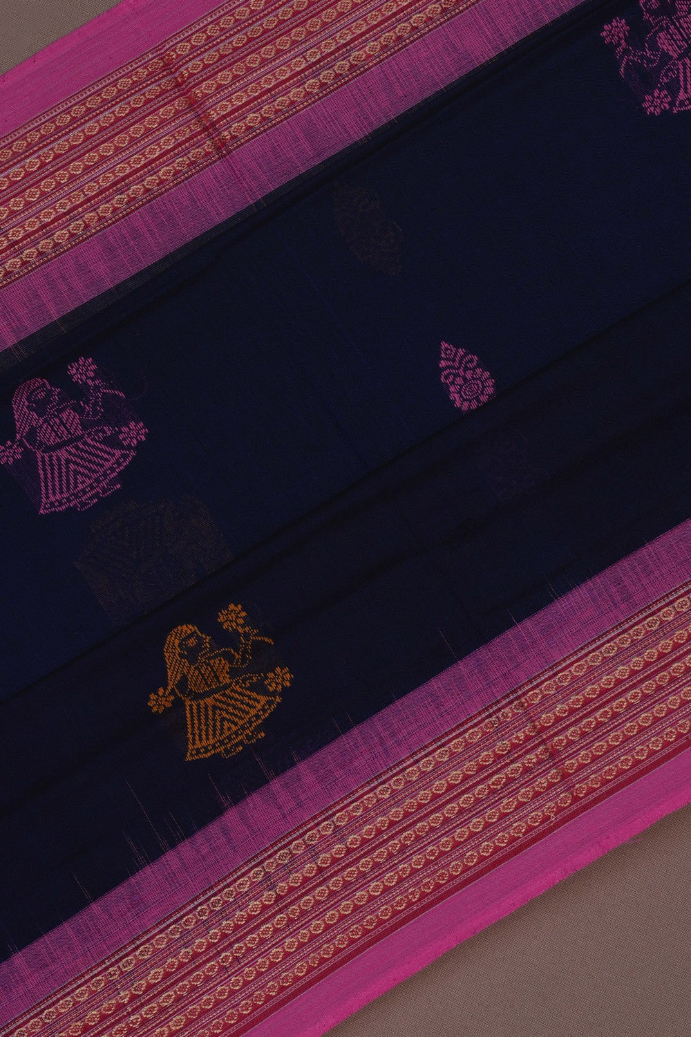 Image of Sambalpuri Cotton Navy Blue Saree