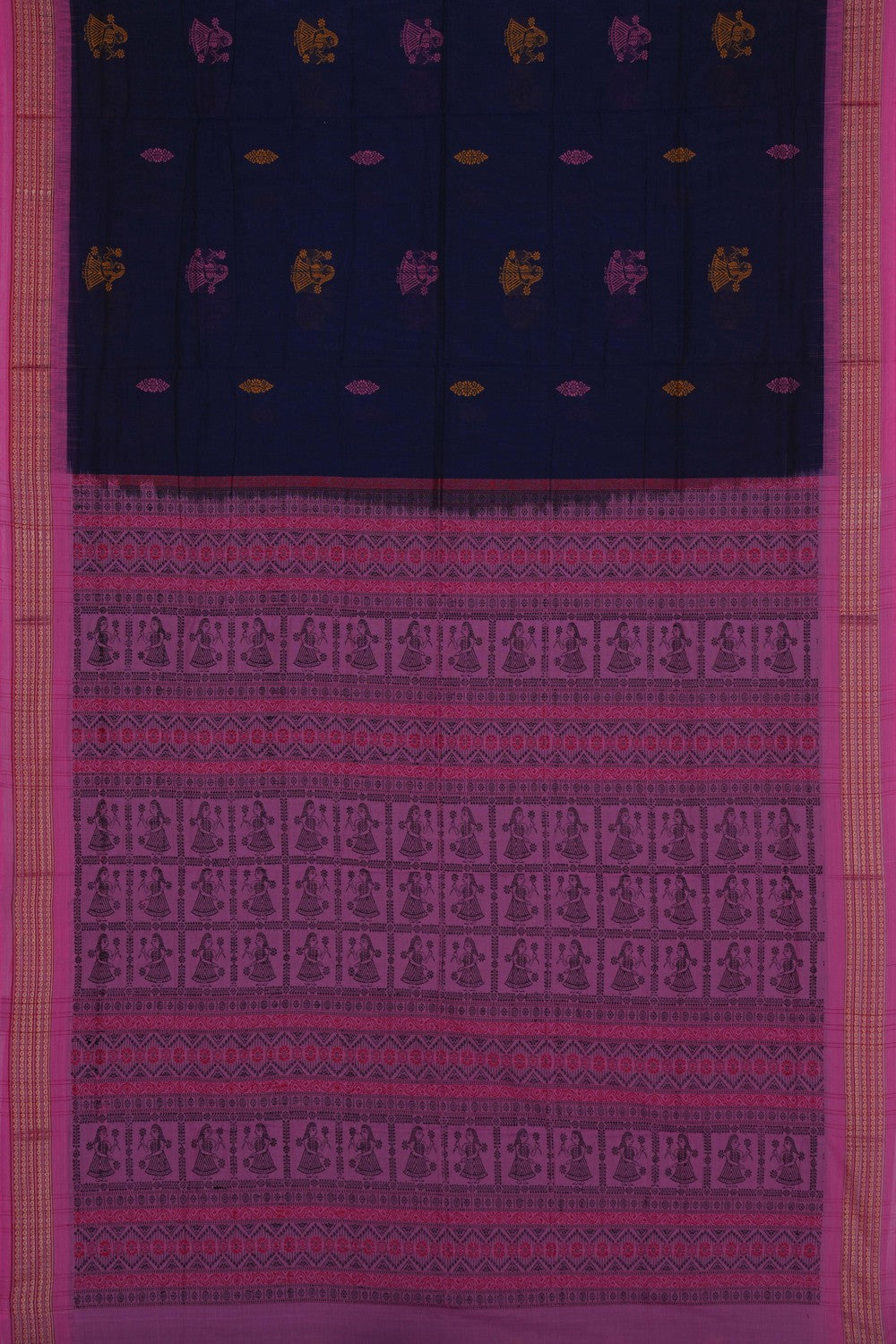 Image of Sambalpuri Cotton Navy Blue Saree