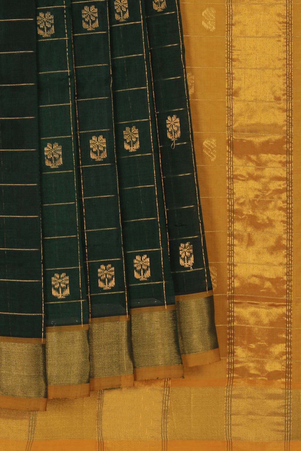 Image of Silk Cotton Bottle Green Saree