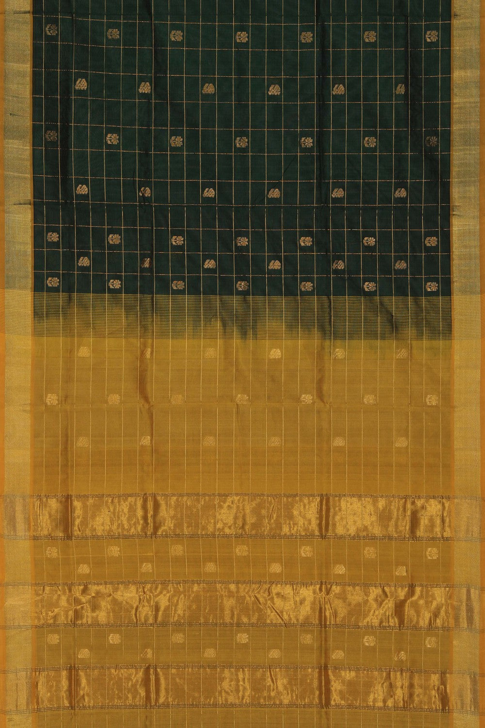 Image of Silk Cotton Bottle Green Saree