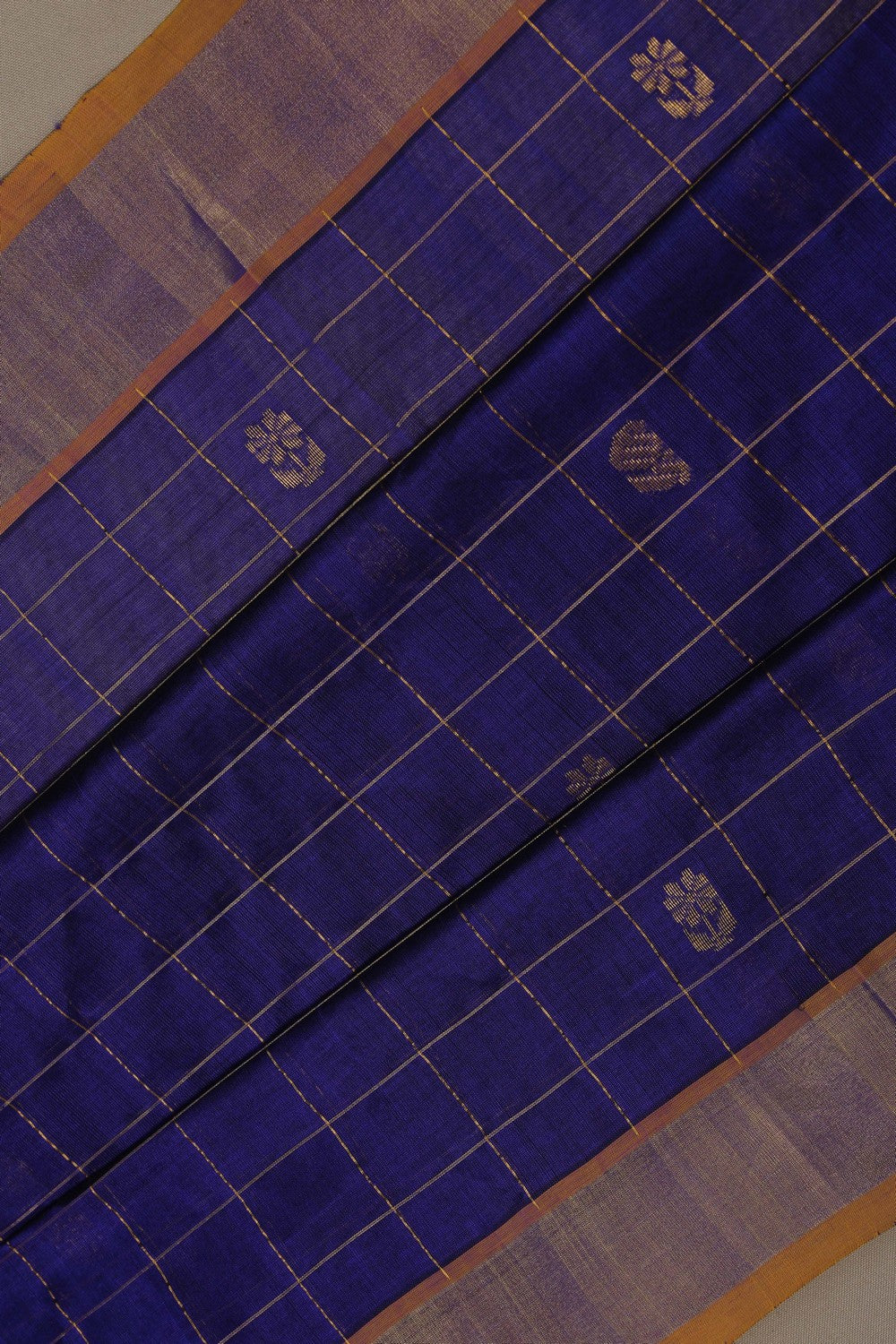 Image of Silk Cotton Indigo Blue Saree