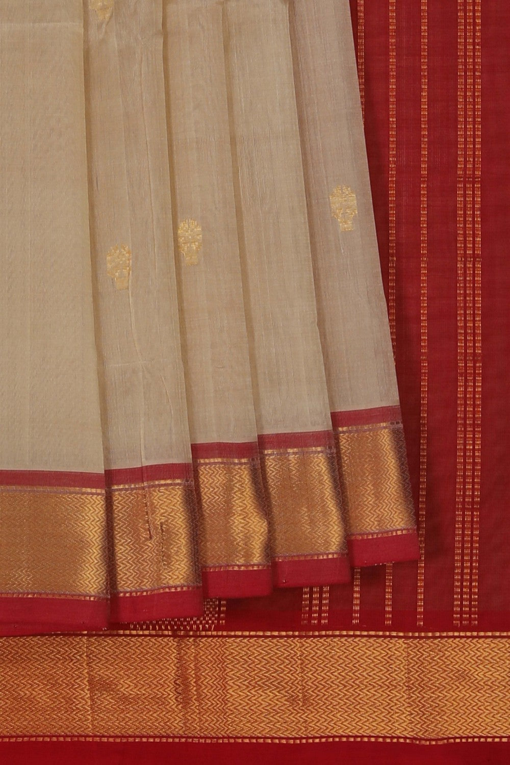 Image of Silk Cotton Off-White Saree