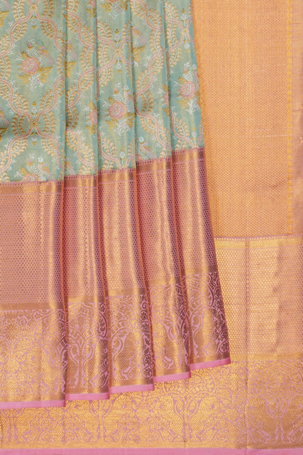 Image of Kanjivaram Silk Brocade Sea Green Saree