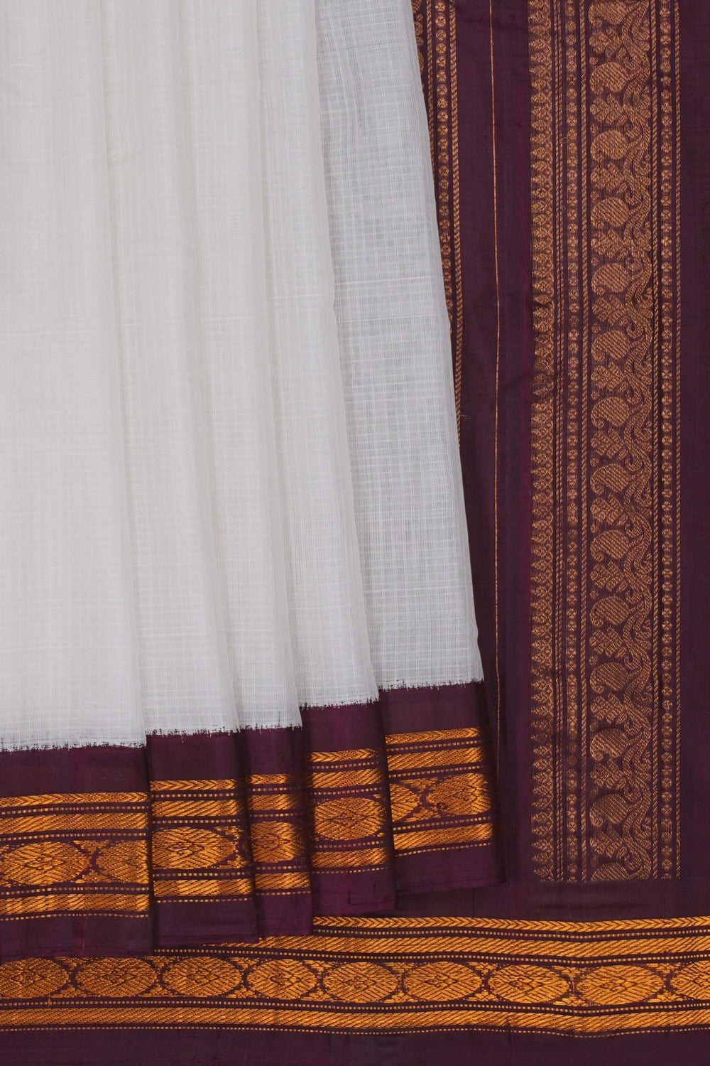 Image of Gadwal Cotton White Saree