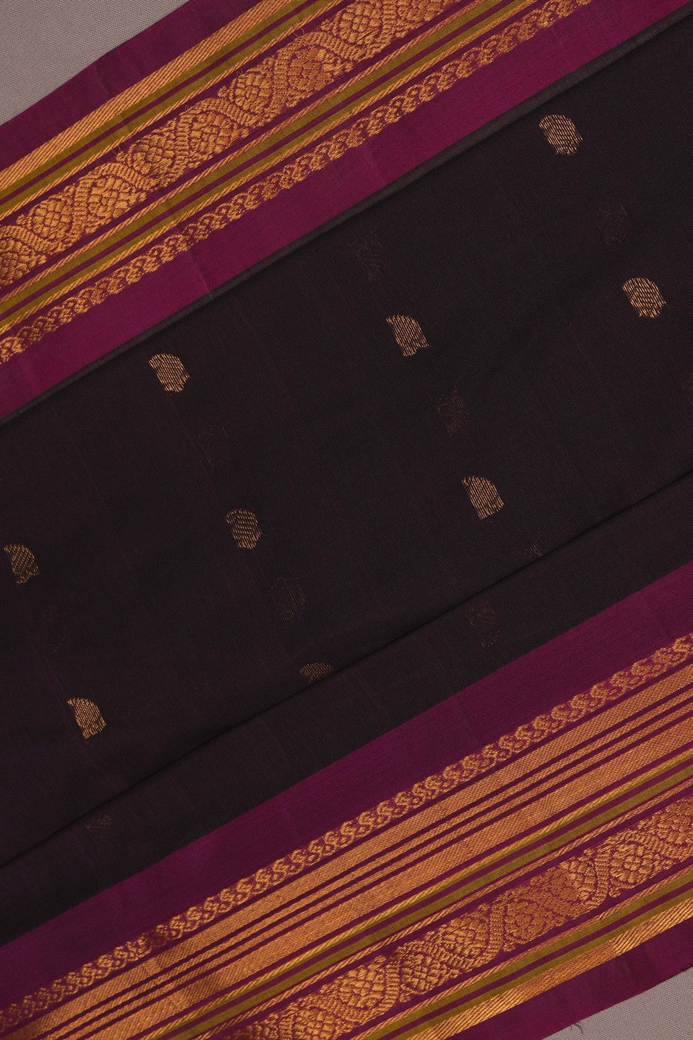 Image of Gadwal Silk Cotton Brown Saree
