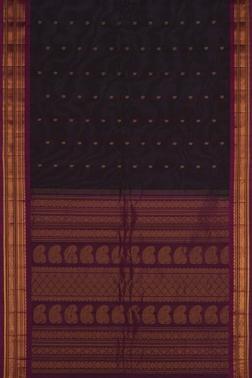 Image of Gadwal Silk Cotton Brown Saree