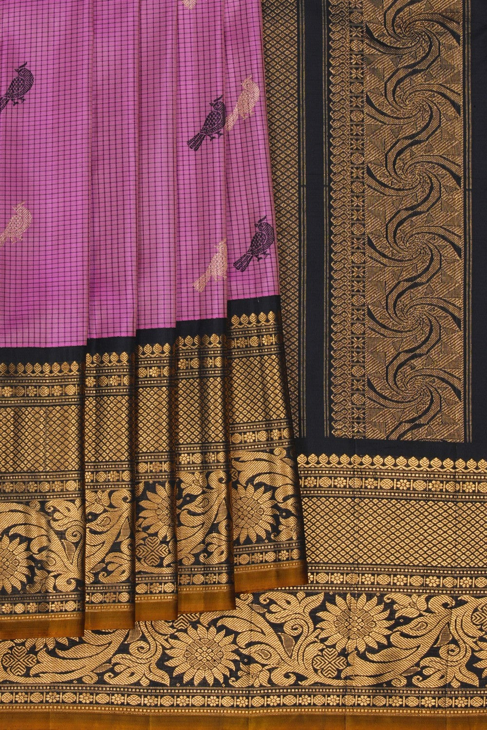 Image of Gadwal Silk Kattam Purple Saree