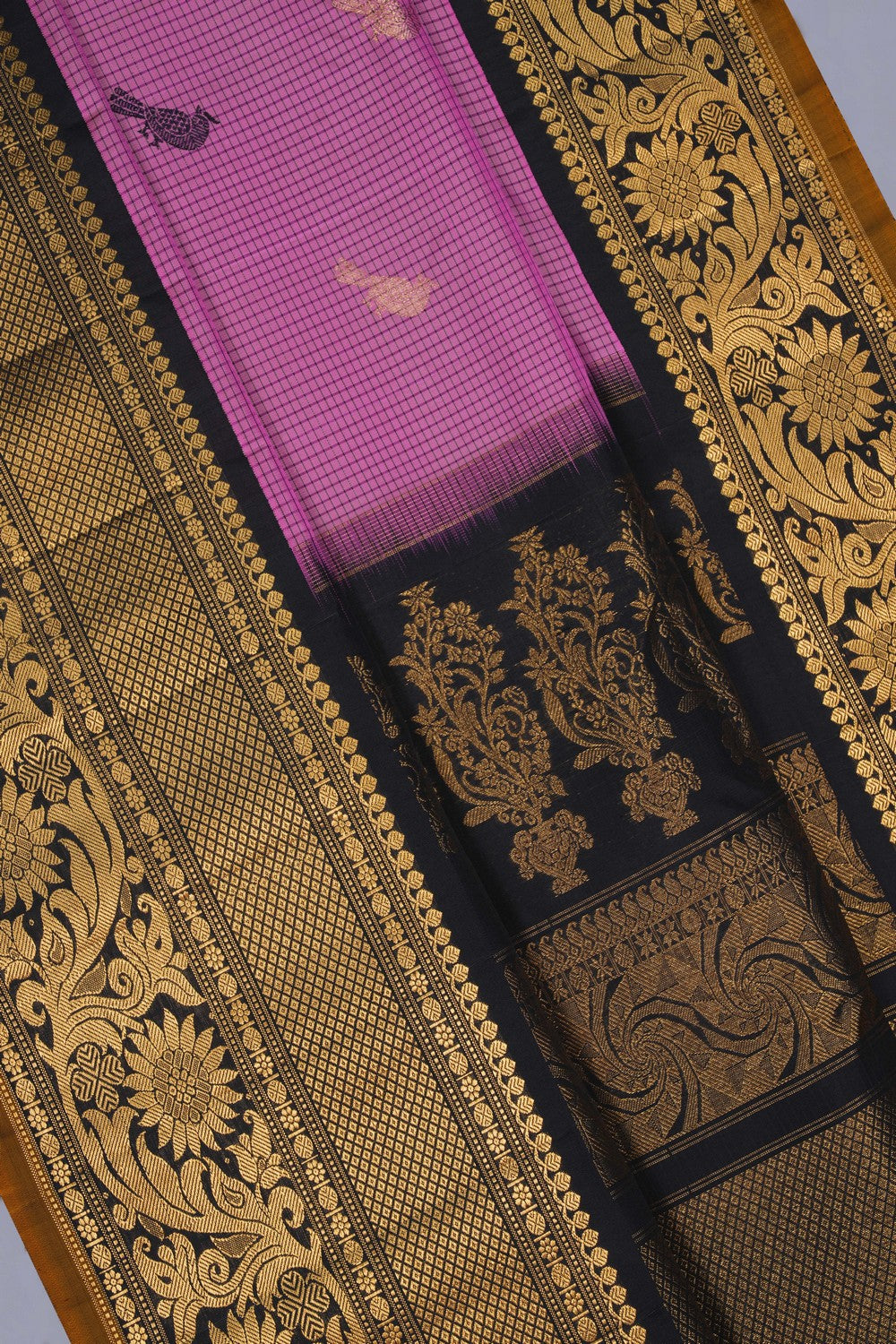 Image of Gadwal Silk Kattam Purple Saree