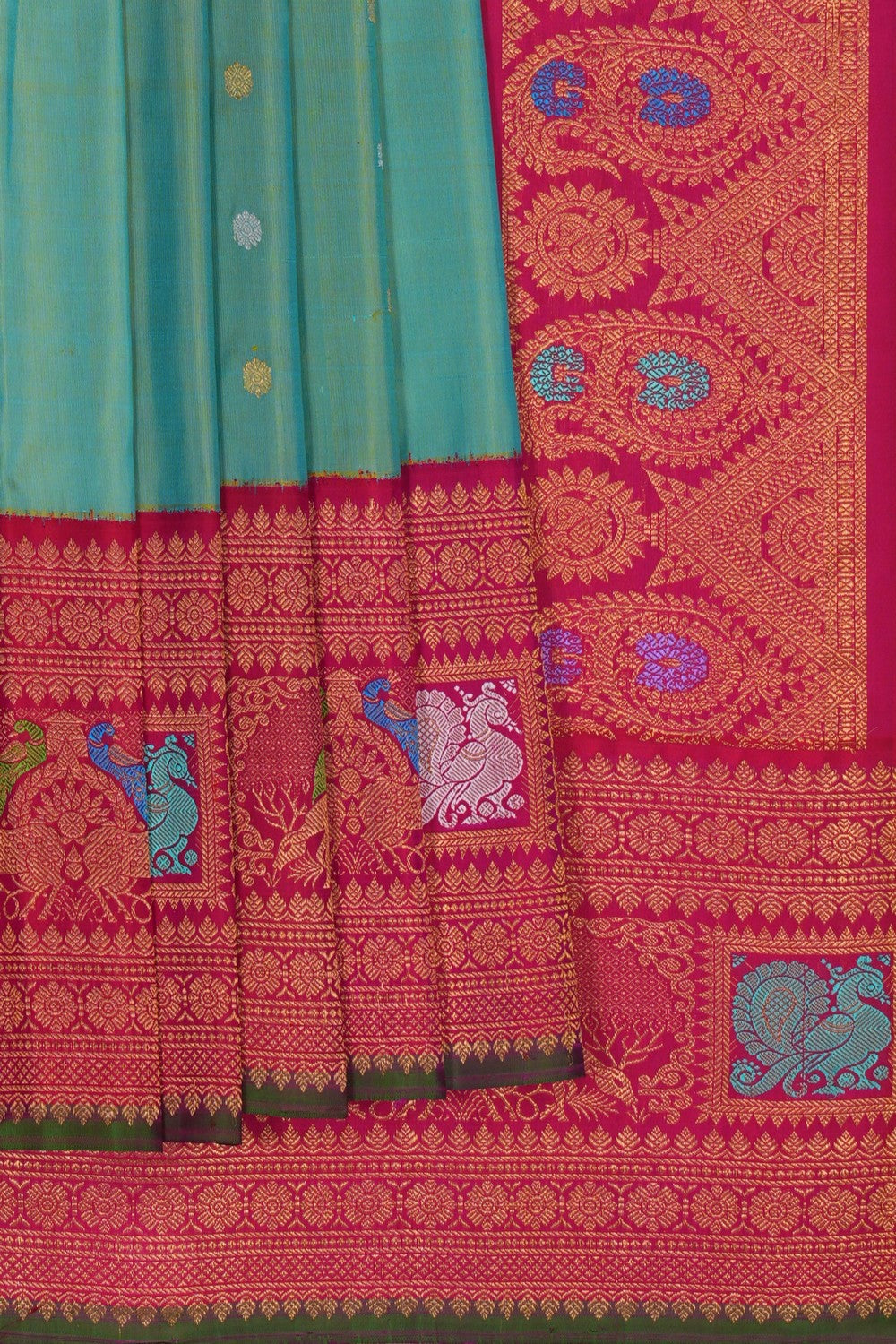 Image of Gadwal Silk Sea Green Saree