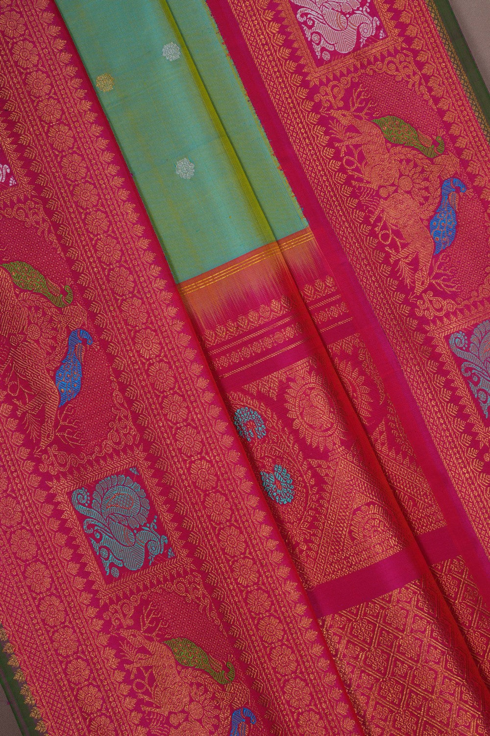 Image of Gadwal Silk Sea Green Saree