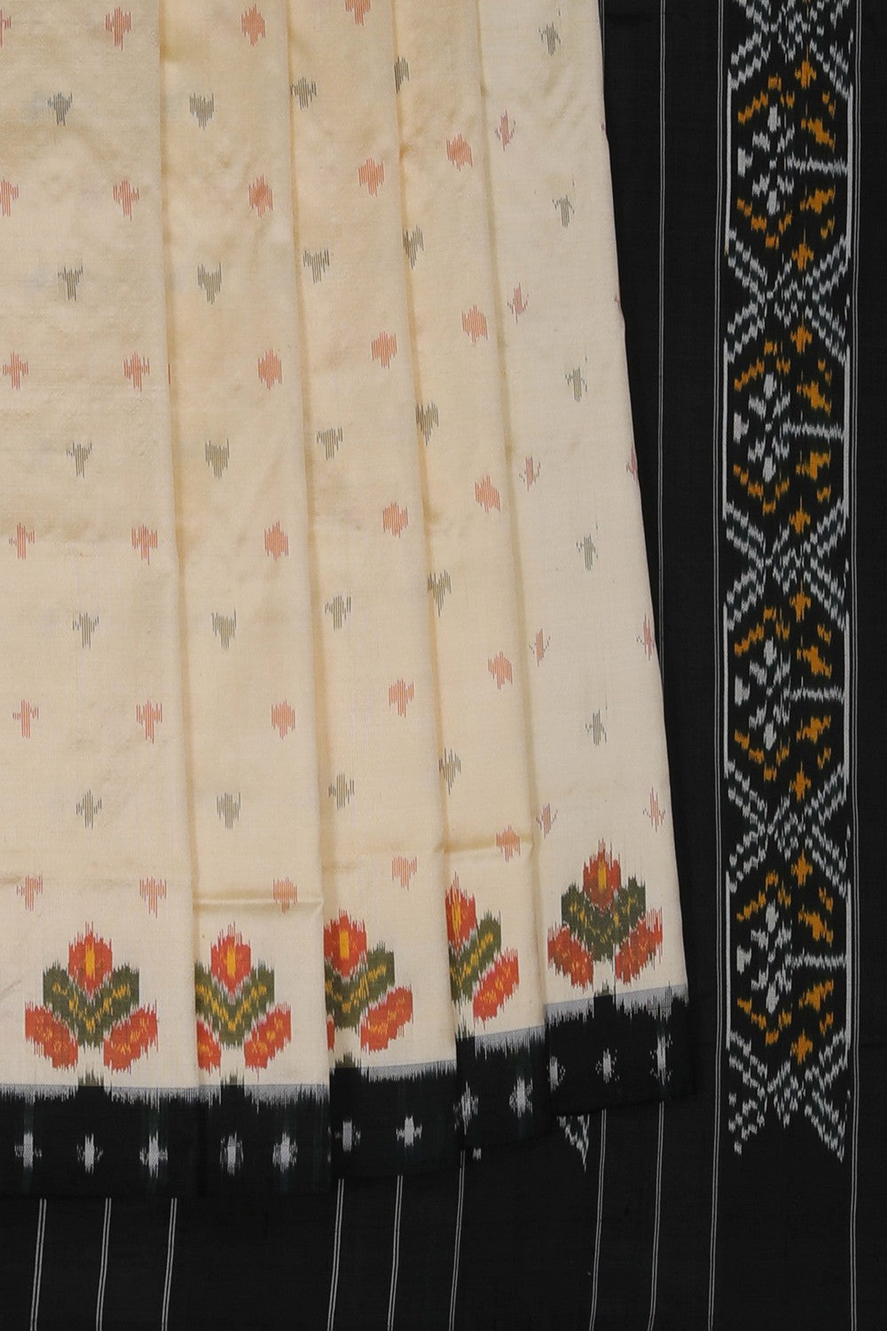Image of Pochampally Ikat Silk Cream Saree