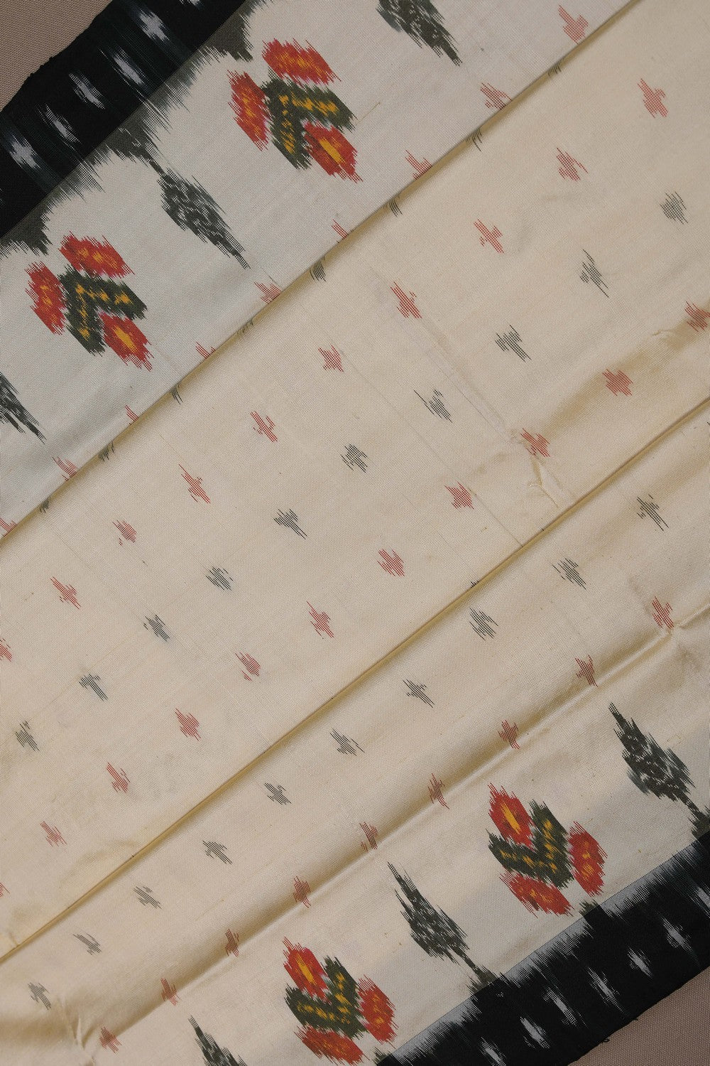 Image of Pochampally Ikat Silk Cream Saree