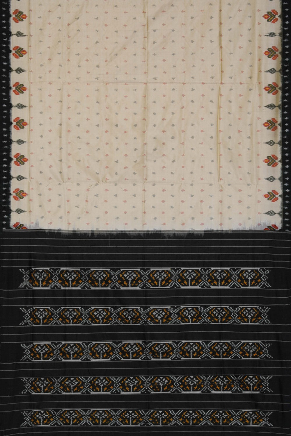 Image of Pochampally Ikat Silk Cream Saree